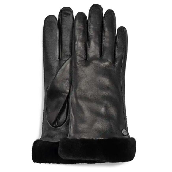 NWOT New Ugg Women's Classic Black Leather/Cashmere/Fur Shorty Tech Glove - Picture 1 of 10
